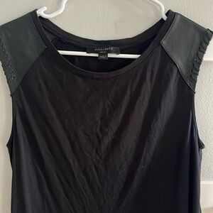 Allsaints black tank top with leather shoulders size small